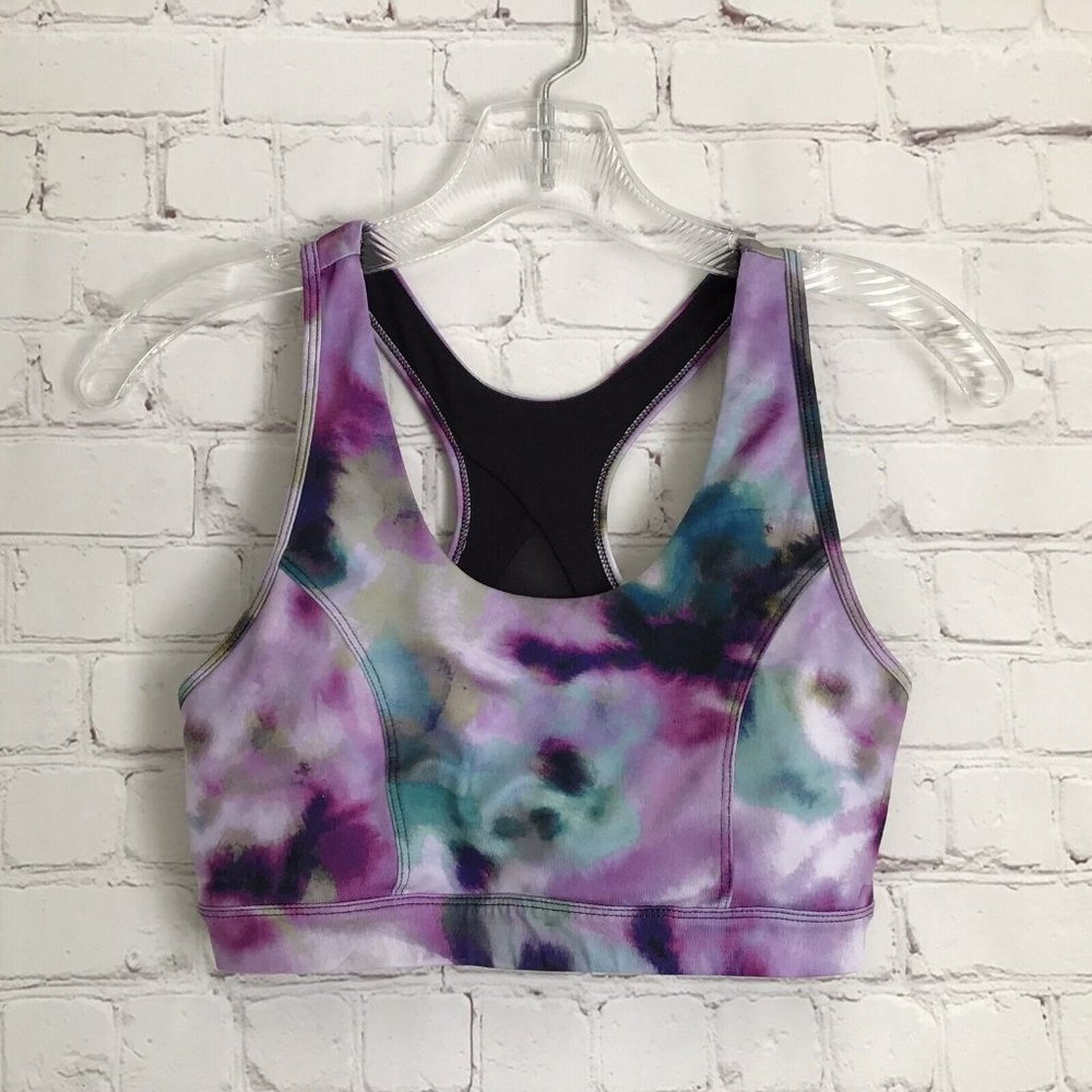 Tek Gear Medium Support Sports Bra M Purple Lavender Tie Dye Racerback